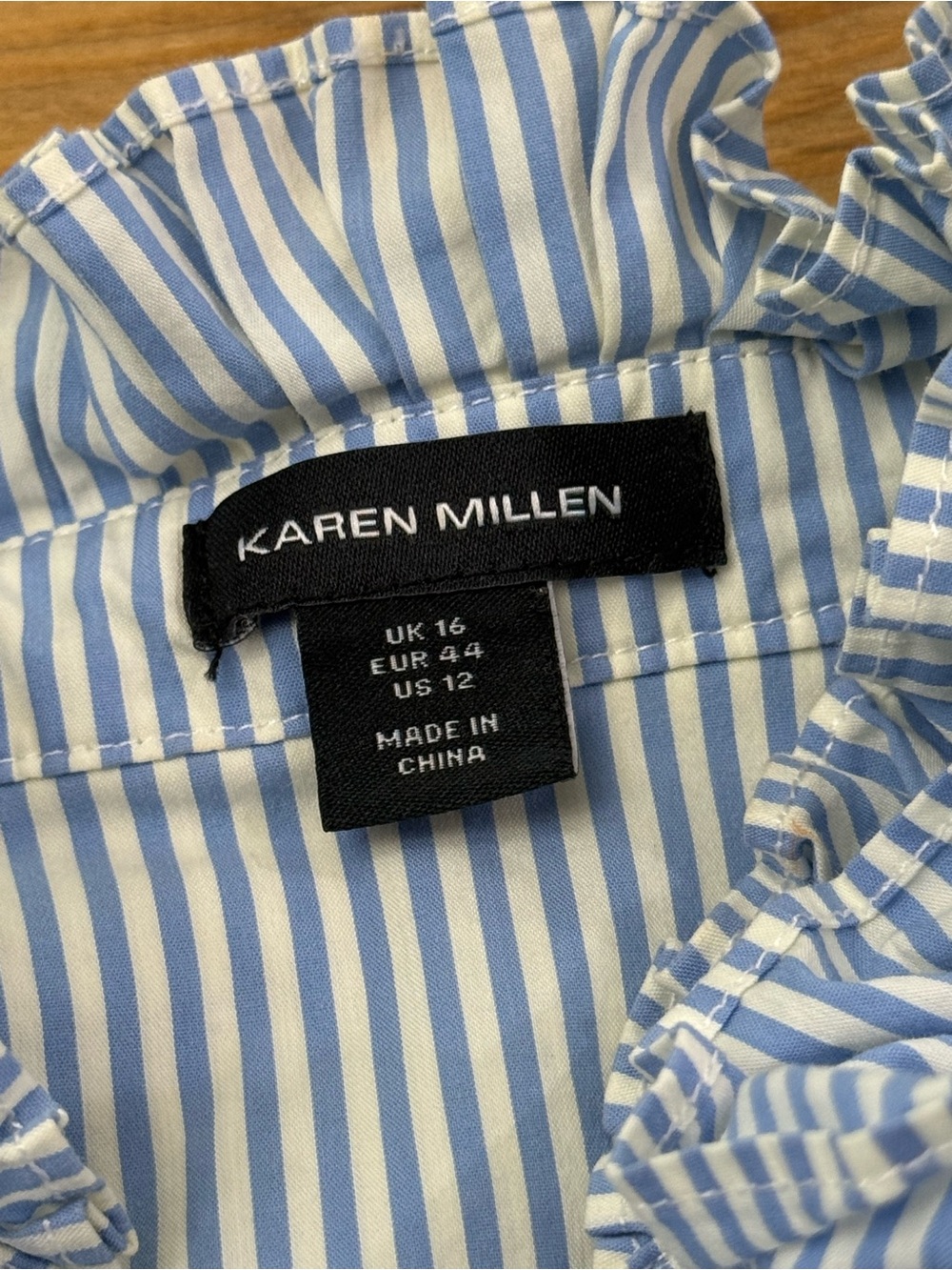 Karen Millen Pleated Striped Ruffle Woven Shirt - Picture 7 of 9